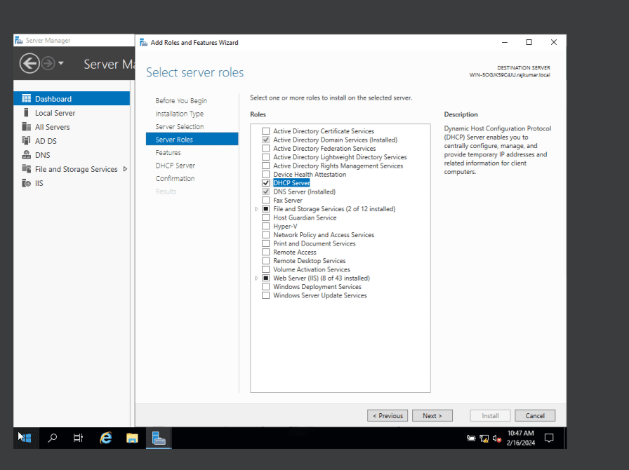 Step 1 - DHCP Role Selection