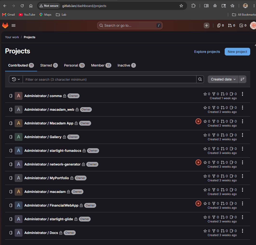 GitLab Dashboard after repository setup